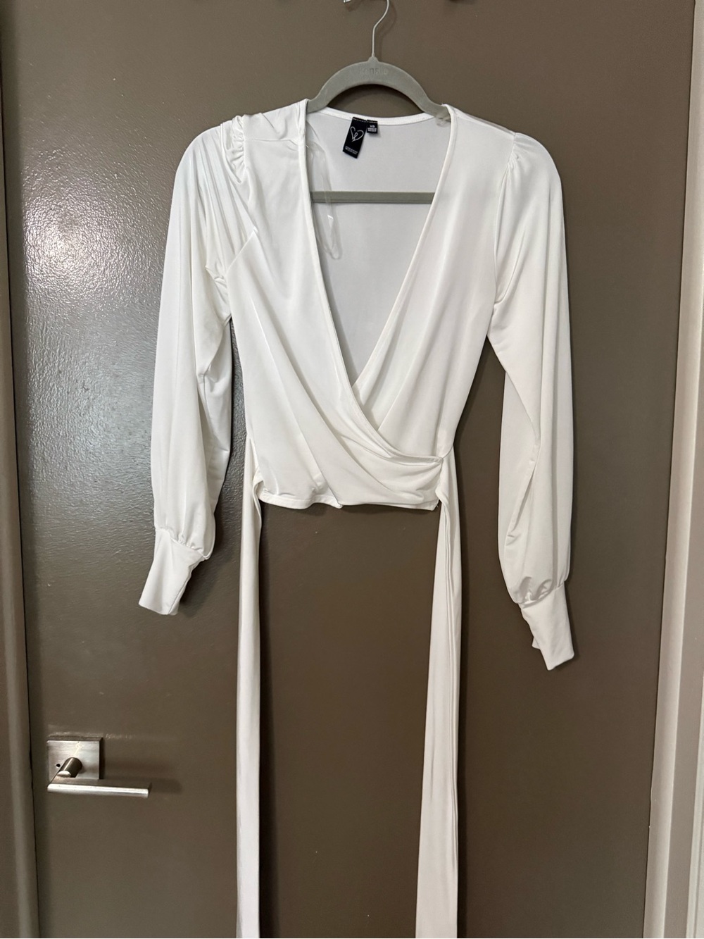 White Wrap-Front Long Sleeve Top